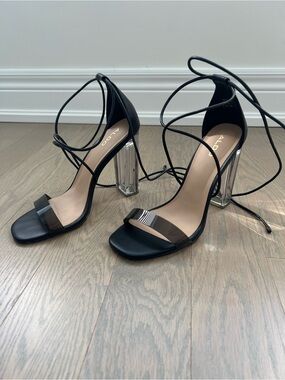 ALDO Black Sandals with Clear Block Heels